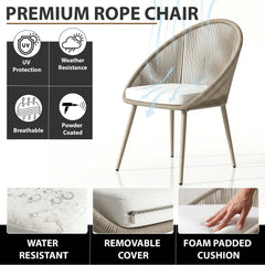 Molo Outdoor Patio Seating Set 2 Chairs and 1 Table Set (Beige) Braided & Rope