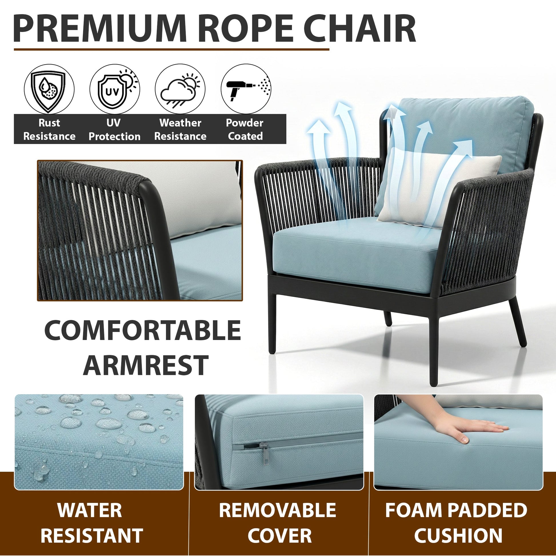Conti Outdoor Patio Seating Set 2 Chairs and 1 Table Set (Grey) Braided & Rope