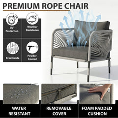 Werner Outdoor Patio Seating Set 2 Chairs and 1 Table Set (GREY) Braided & Rope