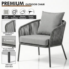 Akva Outdoor Sofa Set 3 Seater , 2 Single seater and 1 Center Table Set (Grey) Braided & Rope