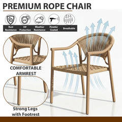 Ikra Outdoor Patio Seating Set 2 Chairs and 1 Table Set (Beige) Braided & Rope
