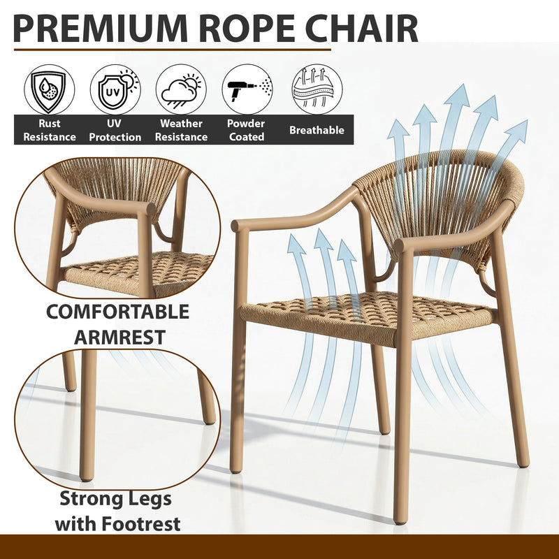 Ikra Outdoor Patio Seating Set 2 Chairs and 1 Table Set (Beige) Braided & Rope