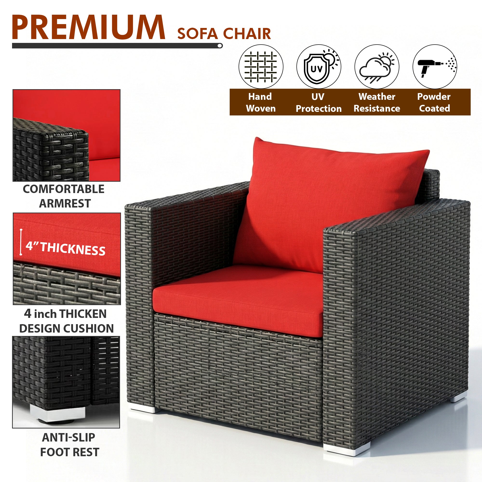 Olavarria Outdoor Sofa Set 2 Seater, 2 Single seater and 1 Center Table (Red)