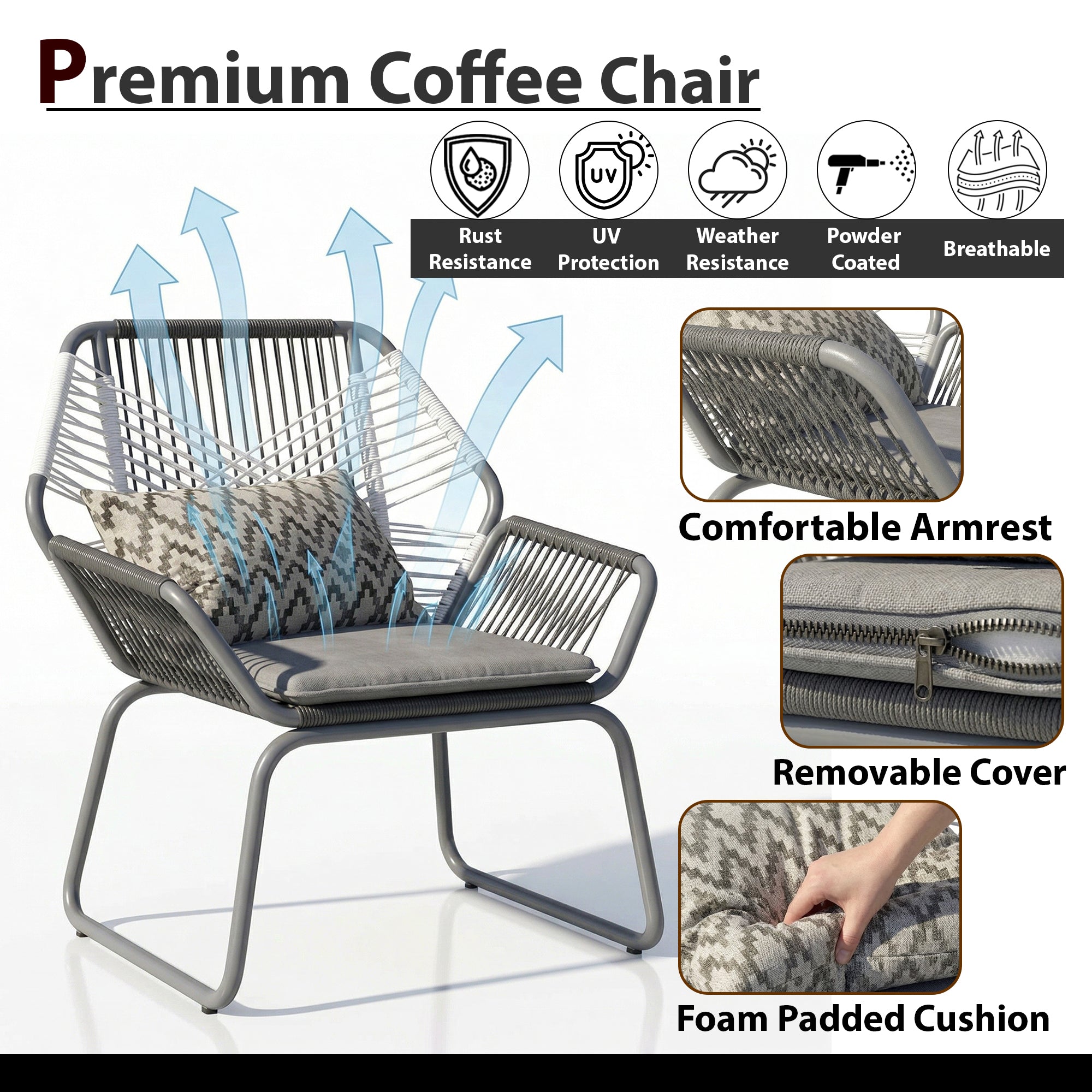 Crimson Outdoor Patio Seating Set 2 Chairs and 1 Table Set (White + Dark Grey)