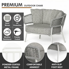 Zion Outdoor Sofa Set 3 Seater , 2 Single seater and 1 Center Table Set (Grey) Braided & Rope