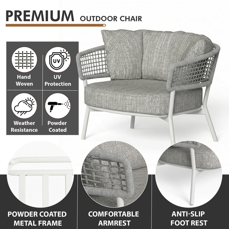 Zion Outdoor Sofa Set 3 Seater , 2 Single seater and 1 Center Table Set (Grey) Braided & Rope