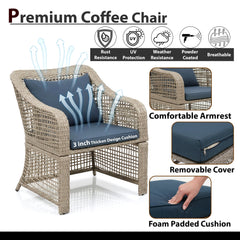 Chou OUTDOOR PATIO SEATING SET 2 CHAIRS 2 OTTOMAN AND TABLE SET (BROWN)