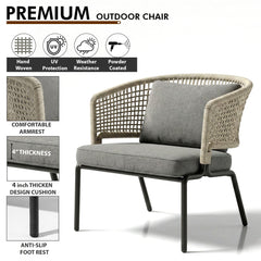 perola Outdoor Garden Balcony Sofa Set 2 Seater , 2 Single Seater 1 Center Table Set (Grey-Beige) Braided and Rope