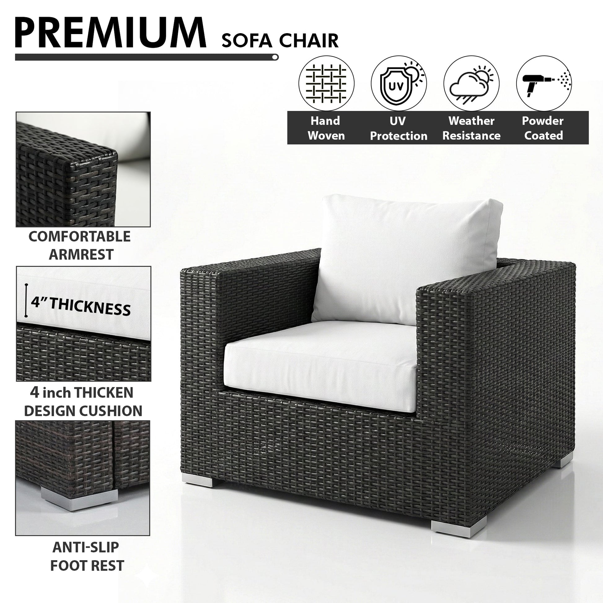 Cotta Outdoor Sofa Set 2 Single seater and 1 Ottoman (Brown + White)