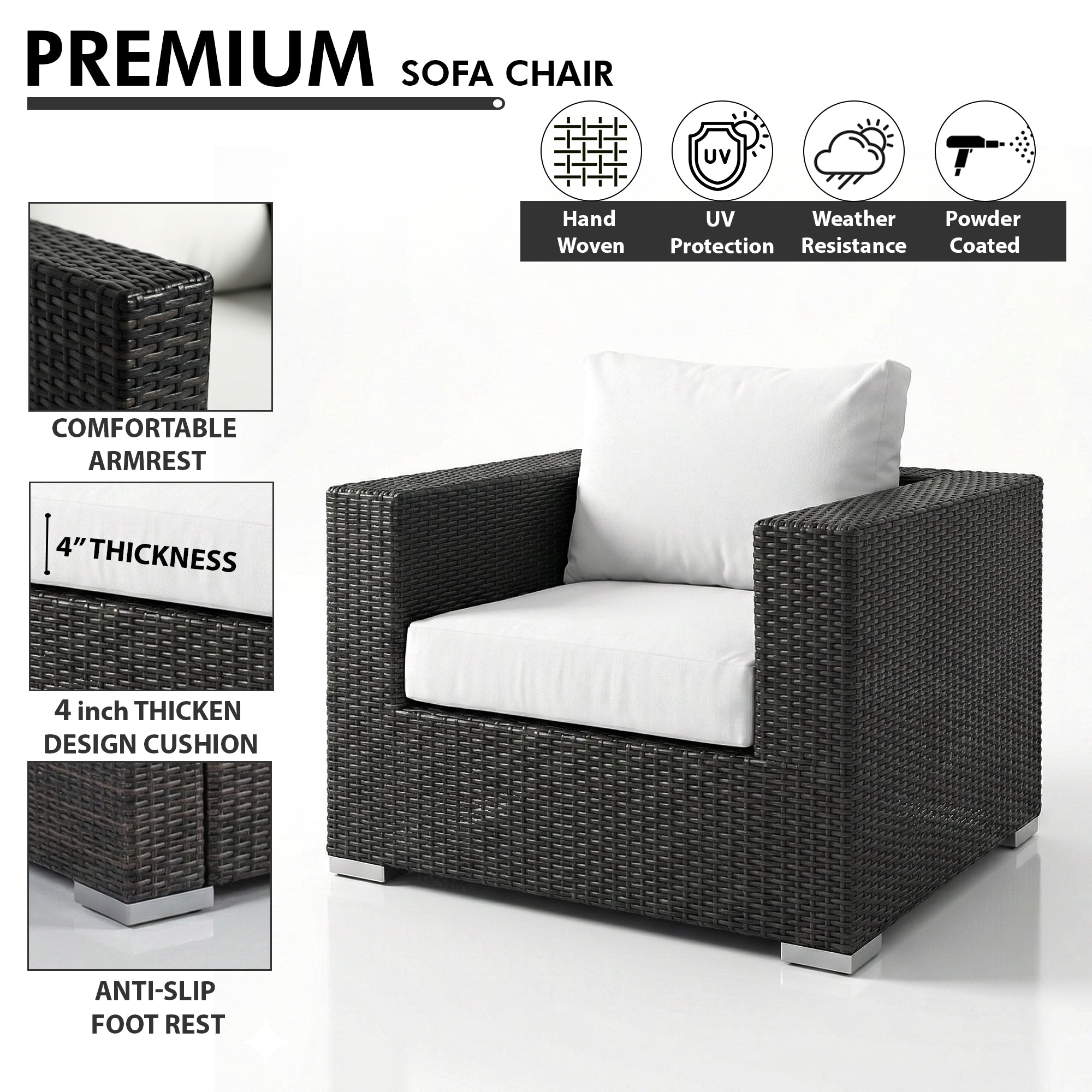 Cotta Outdoor Sofa Set 2 Single seater and 1 Ottoman (Brown + White)