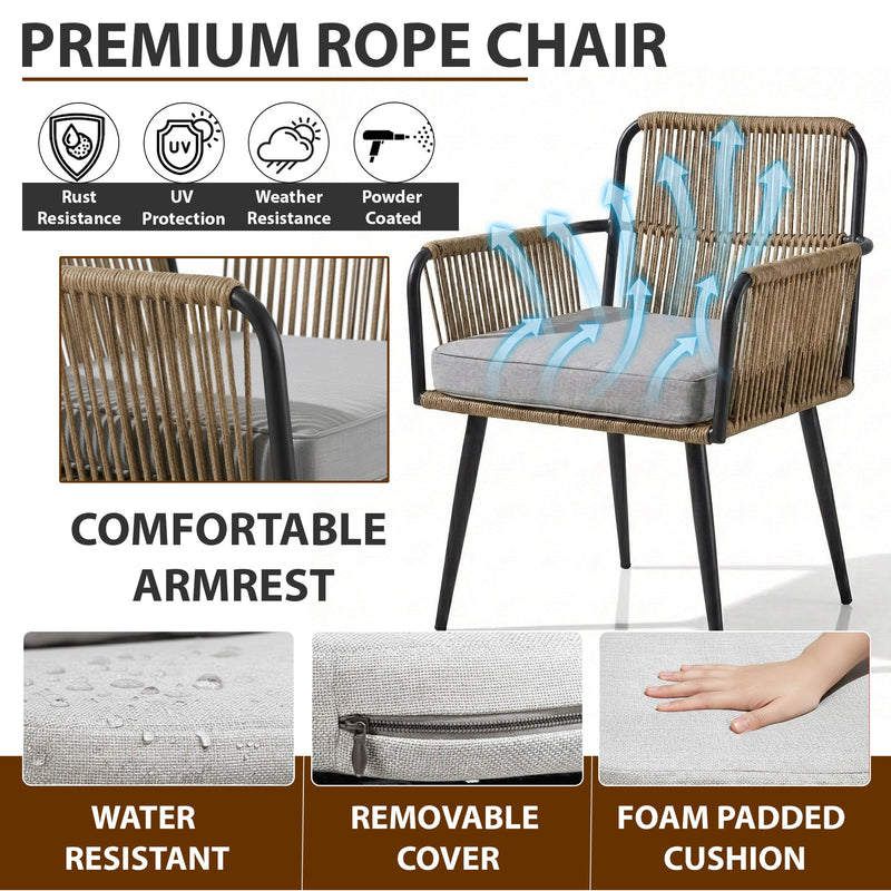 Susten Outdoor Patio Seating Set 2 Chairs and 1 Table Set (Tan) Braided & Rope