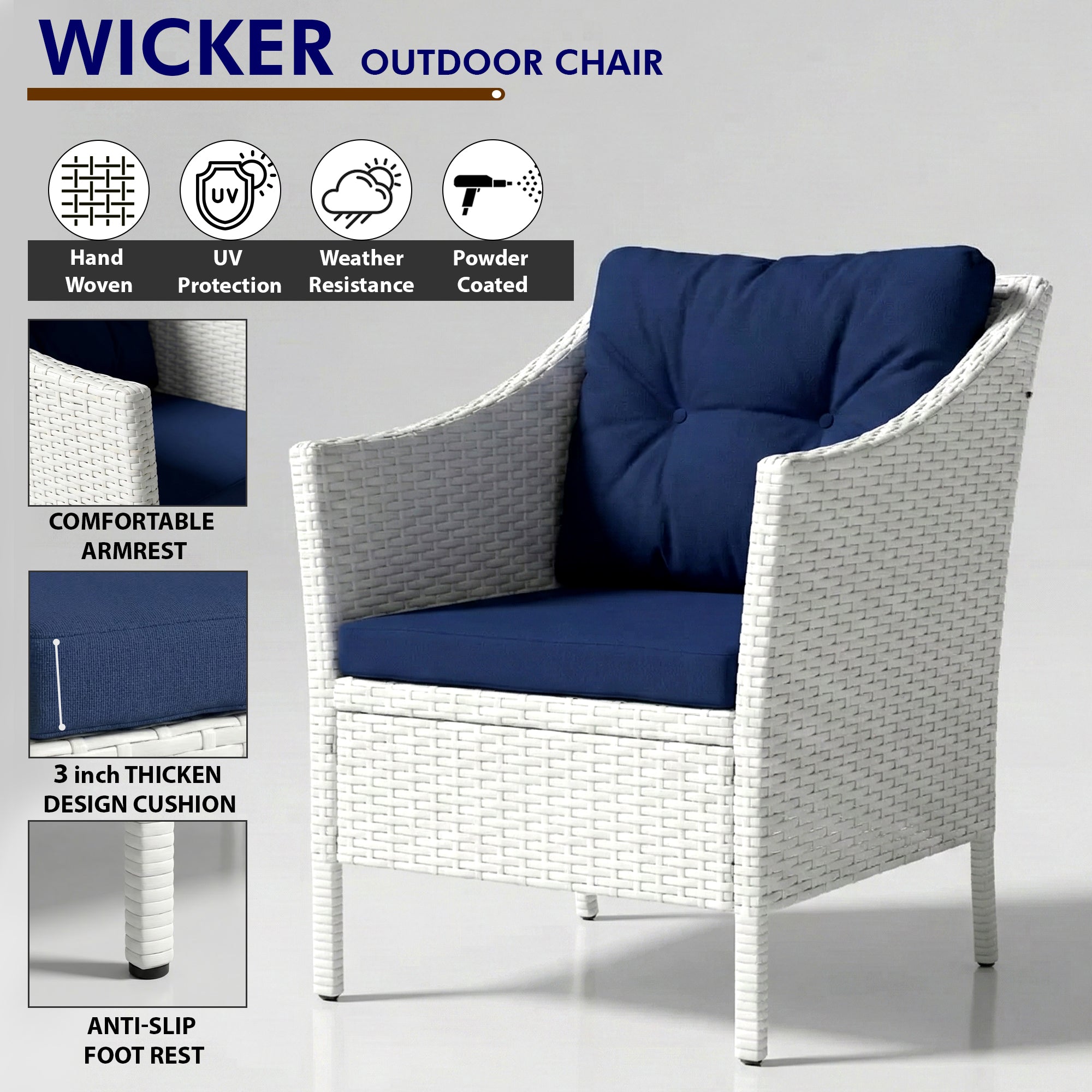 Karli Outdoor Sofa Set  2 Single seater with 2 ottoman and 1 Center Table (White)
