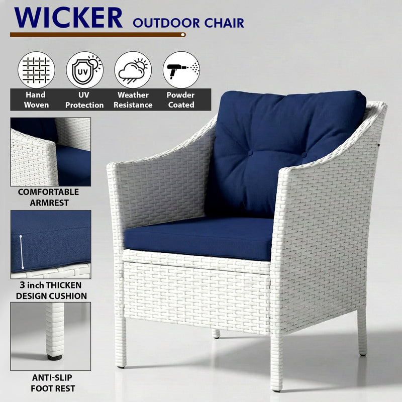 Karli Outdoor Sofa Set  2 Single seater with 2 ottoman and 1 Center Table (White)