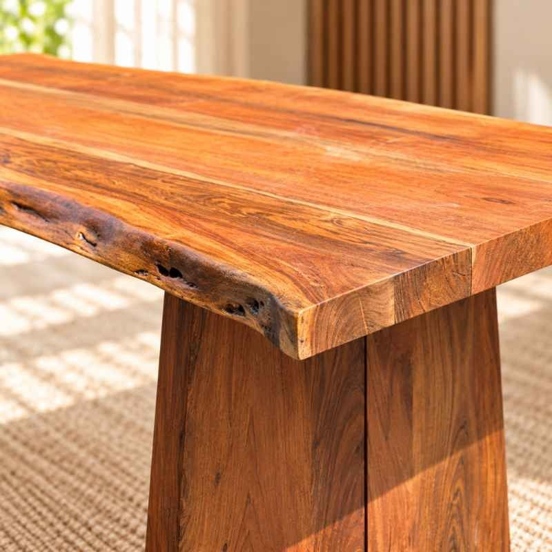 Handmade Live Edge Dining Table, Rustic Solid Wood Dining Table, Handcrafted 5 Ft x 3 Ft Natural Wood Table with Solid Wood Legs, Custom Size Dining Table