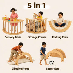 Natural Wood 5-in-1 Montessori Climbing Arch Rocker for Kids
