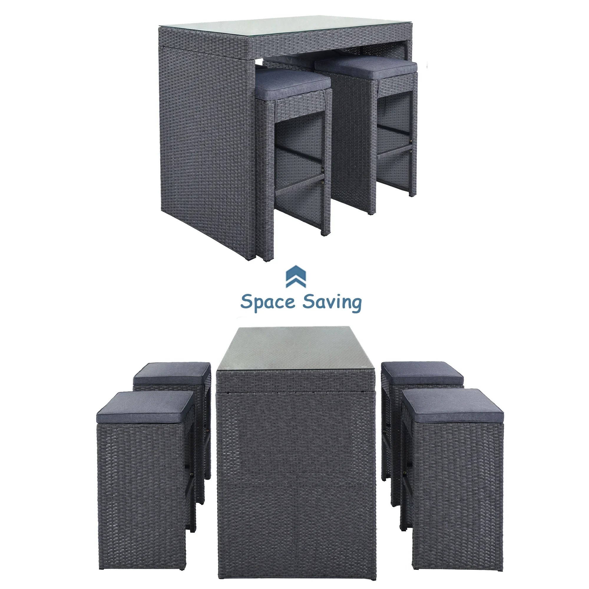 Espiritu Outdoor Bar Sets 4 Stools and 1 Table Patio Bar Set (Grey)