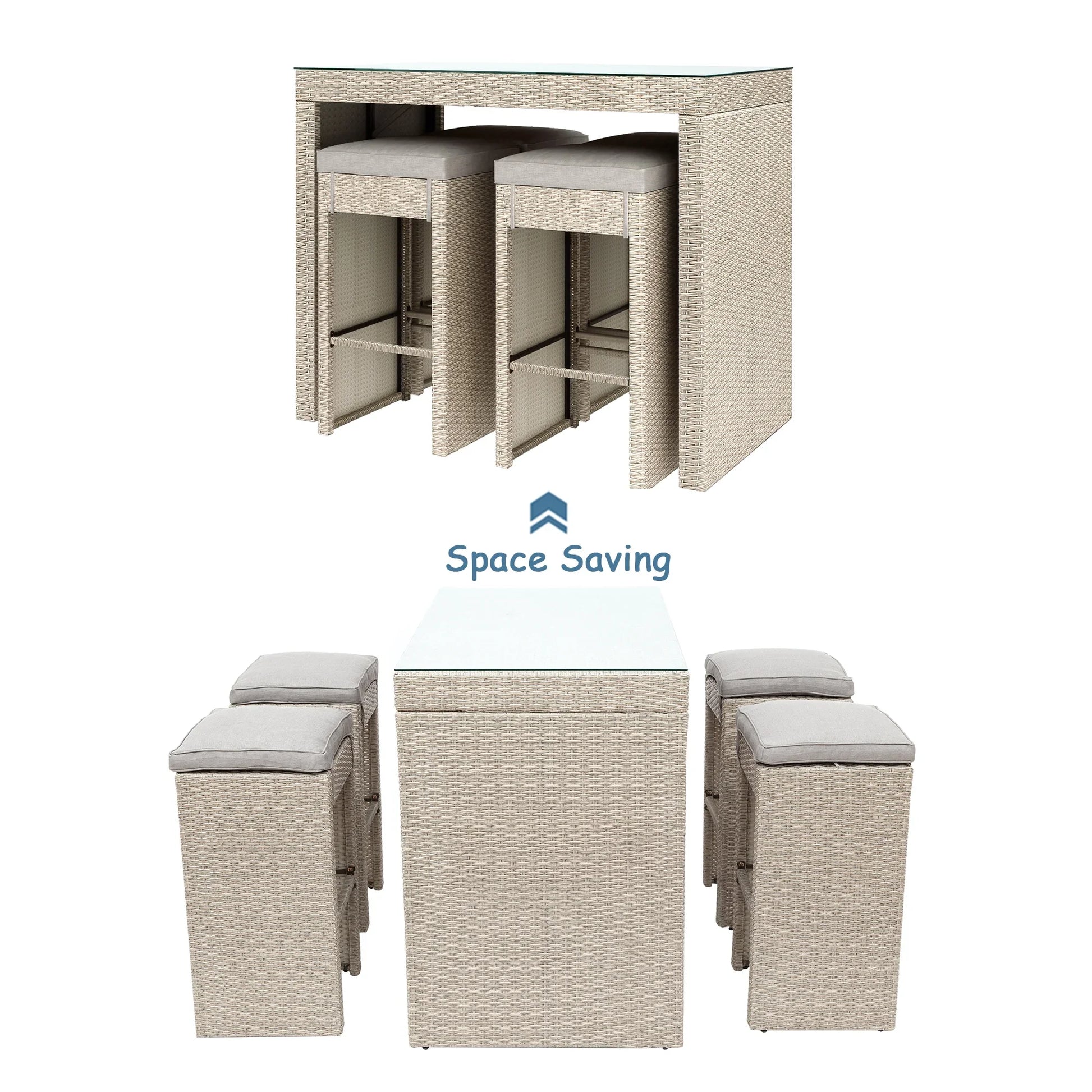 Elvan Outdoor Bar Sets 4 Stool and 1 Table Patio Bar Set (Cream)
