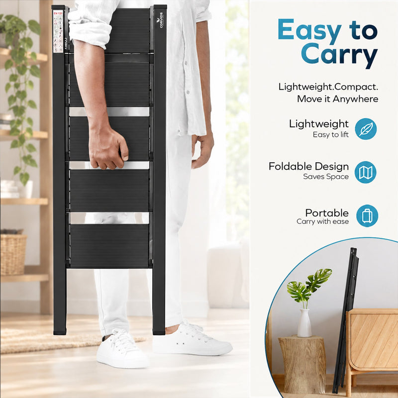 Corvids 5-Steps Premium Folding Step Stool with 2-Year Warranty (Black)-6