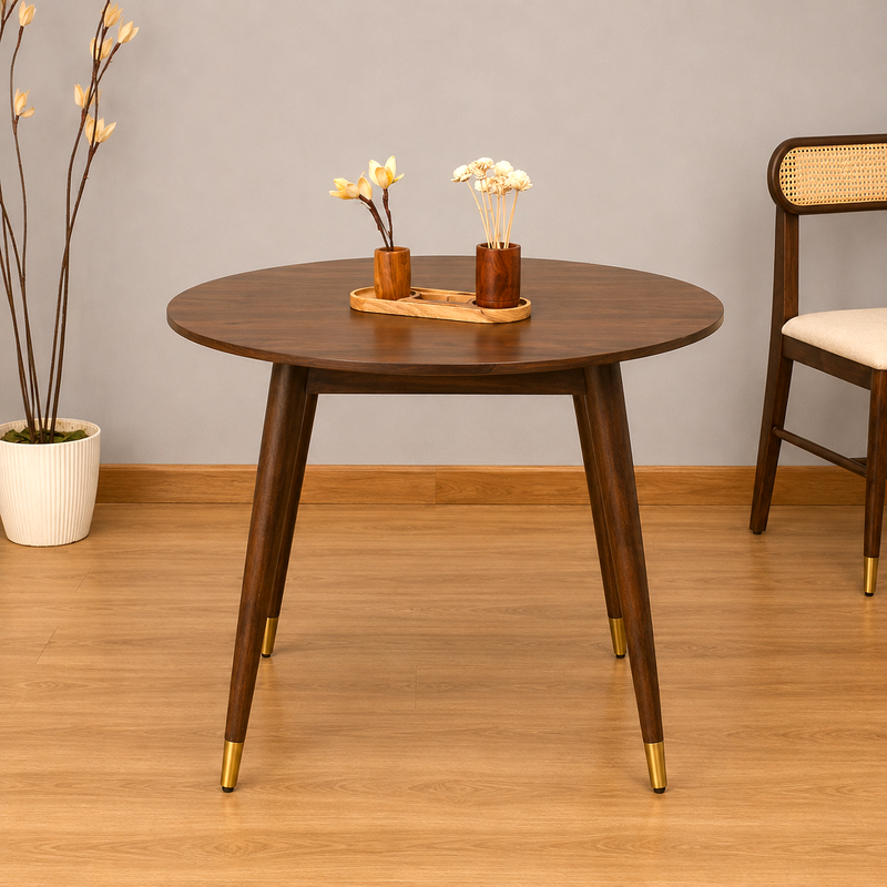 Ashton Solid Wood Rattan Cane Round Dining Table Set-4 Seater  