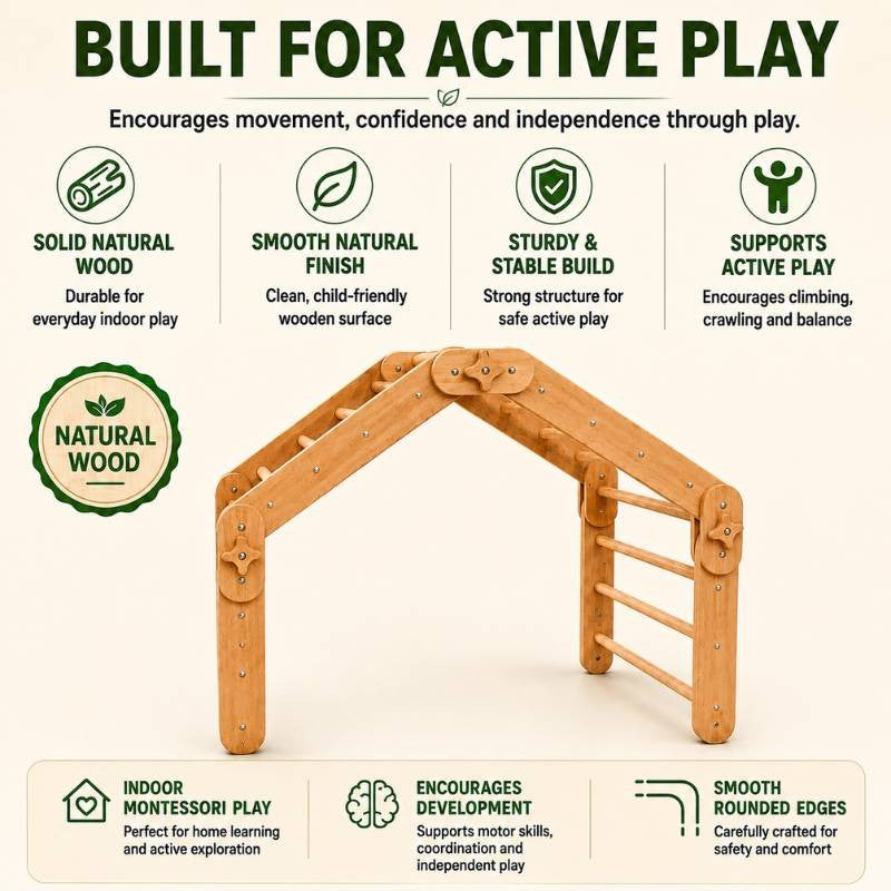 Natural Wood Multi-Shape Convertible Montessori Climbing Frame for Kids