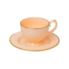 Clay Craft Fine Ceramic Julie Impression Cup & Saucer Set of 12 (6 Cups+6 Saucers)- 170 Ml Each- Elegant Design for Home and Kitchen and Can Be Gifted to Your Loved Ones On Any Occassions (Pink 1401)