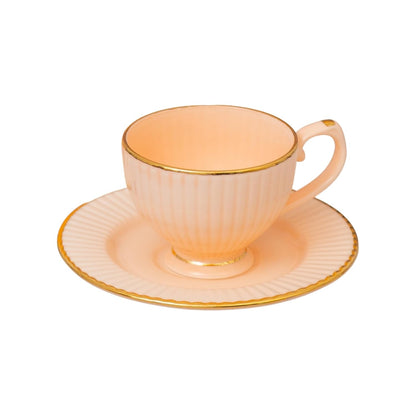 Clay Craft Fine Ceramic Julie Impression Cup & Saucer Set of 12 (6 Cups+6 Saucers)- 170 Ml Each- Elegant Design for Home and Kitchen and Can Be Gifted to Your Loved Ones On Any Occassions (Pink 1401)