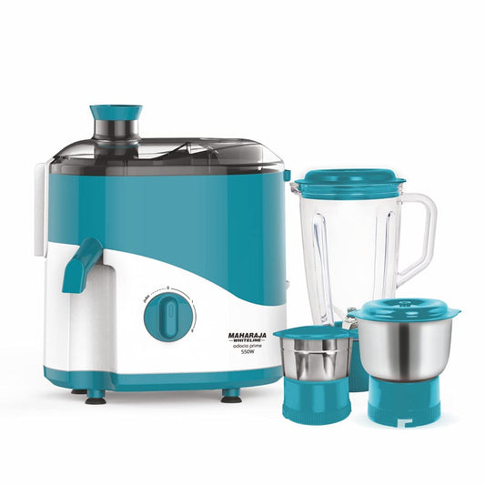 Maharaja Whiteline Odacio Prime Juicer Mixer Grinder with 3 Jars, Motor, Superior Stainless Steel Mesh, High Grade Plastic Lid for More Durability, 2 Year Warranty (Blue & White)