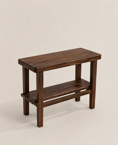 Solid Sheesham Wood C Shape Side Table for Living Room | Modern Sofa End Table | Wooden Laptop Table for Bed | 
