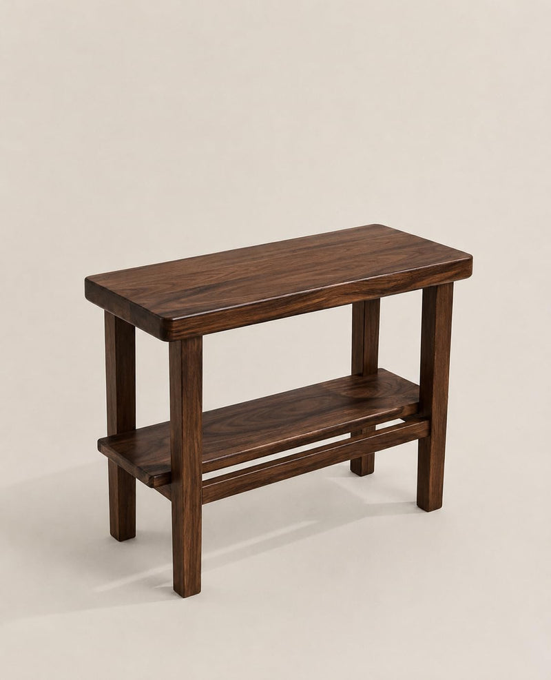 Solid Sheesham Wood C Shape Side Table for Living Room | Modern Sofa End Table | Wooden Laptop Table for Bed | 