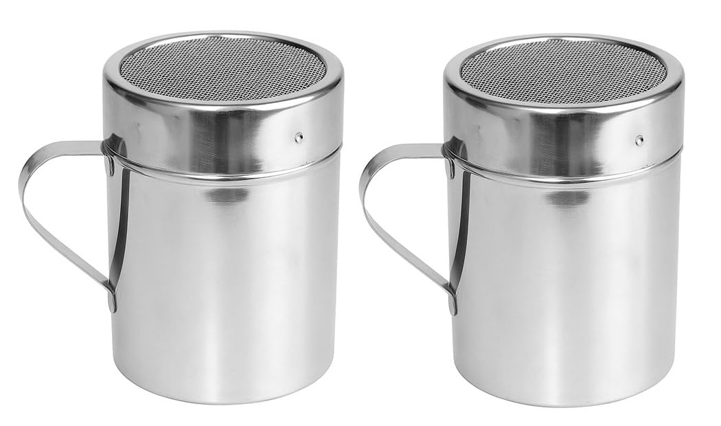 Dynore Stainless Steel Chocolate Shaker| Chat Masala Sprinkler| Dredger Shaker with Handle- Set of 2