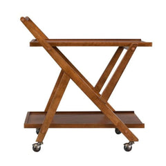 Solid Wood Bar Trolley | Serving Trolley with Wheels | Wooden Wine Cart for Home & Living Room | Whiskey Maple 