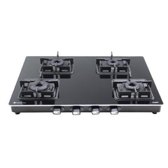 KAFF Cooktop 4 Burners 69 CM, Black Coated Brass Burners With Auto Electric Ignition, Slim Line Design, Decorative SS Moulded Strip on All Sides for Edge Protection Black | CTQ694BAI