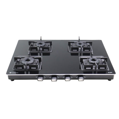KAFF Cooktop 4 Burners 69 CM, Black Coated Brass Burners With Auto Electric Ignition, Slim Line Design, Decorative SS Moulded Strip on All Sides for Edge Protection Black | CTQ694BAI