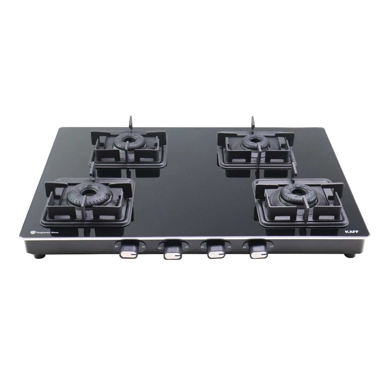 KAFF Cooktop 4 Burners 69 CM, Black Coated Brass Burners, Slim Line Design, Decorative SS Moulded Strip on All Sides for Edge Protection Integrated Flame Protector Black | CTQ694B