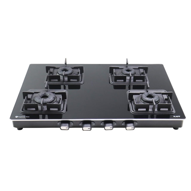 KAFF Cooktop 4 Burners 69 CM, Black Coated Brass Burners, Slim Line Design, Decorative SS Moulded Strip on All Sides for Edge Protection Integrated Flame Protector Black | CTQ694B