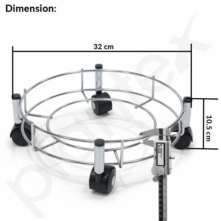 Plantex Gas Cylinder Trolley with Wheels/Stainless Steel LPG Cylinder Stand/Heavy Duty Rolling Gas Stand with Easy Movement Kitchen Lpg Trolley (Chrome, Pack of 1)-2