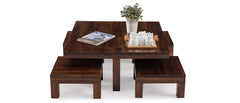 Solid Wood Coffee Table Set | Dreamer Solid Wood Coffee Table with 4 Stools (Finish Color - Teak