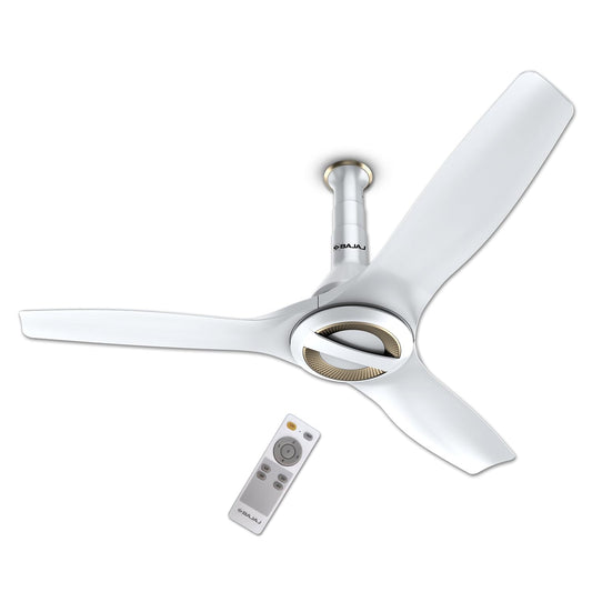 Bajaj Arioso Luxe 1200MM (48") BLDC Ceiling Fans For Home | BEE 5 Stars Rated Energy Efficient | Aerodynamically Designed Blades | Adjustable Canopy | RF Remote | 2-Yr Warranty 【White & Nickel】