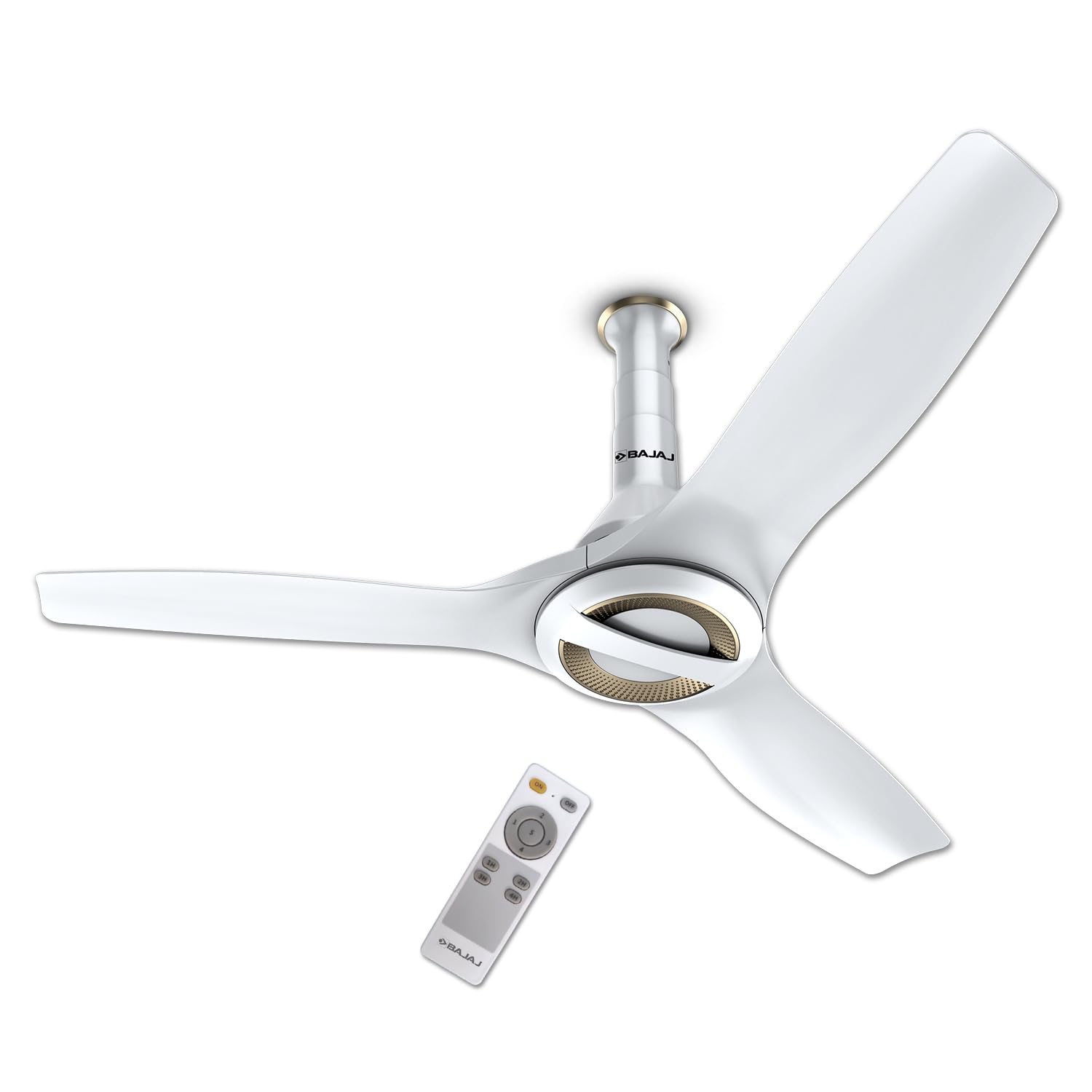 Bajaj Arioso Luxe 1200MM (48") BLDC Ceiling Fans For Home | BEE 5 Stars Rated Energy Efficient | Aerodynamically Designed Blades | Adjustable Canopy | RF Remote | 2-Yr Warranty 【White & Silve】