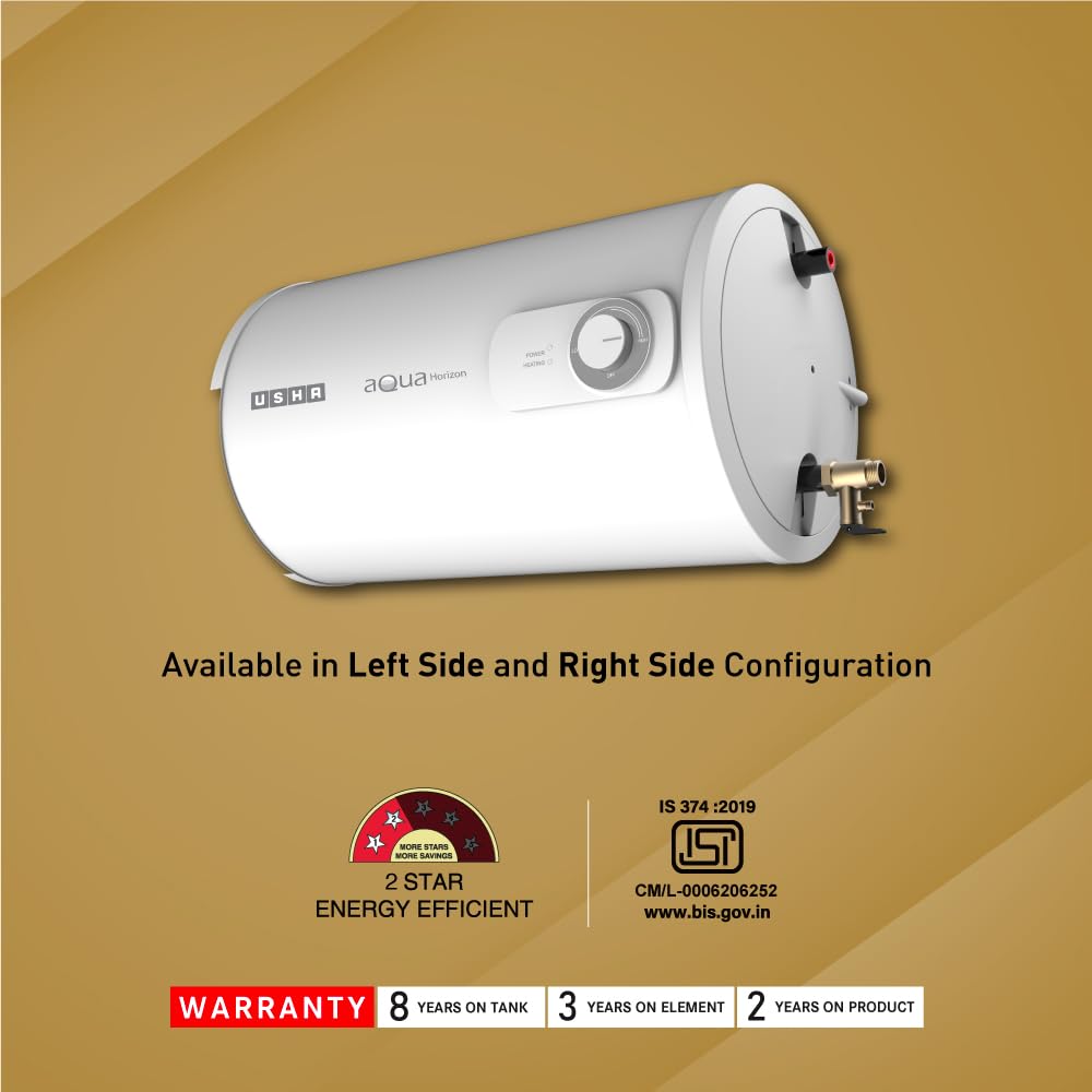 Usha Aqua Horizon 15 Litre Horizontal Storage Water Heater (White)