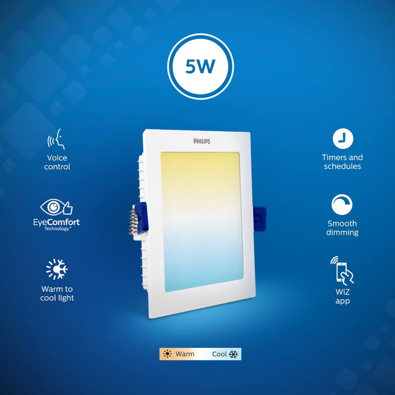 Philips polycarbonate Smart Wi-Fi LED Downlighter 5-Watt Square Wiz Connected Compatible with Amazon Alexa