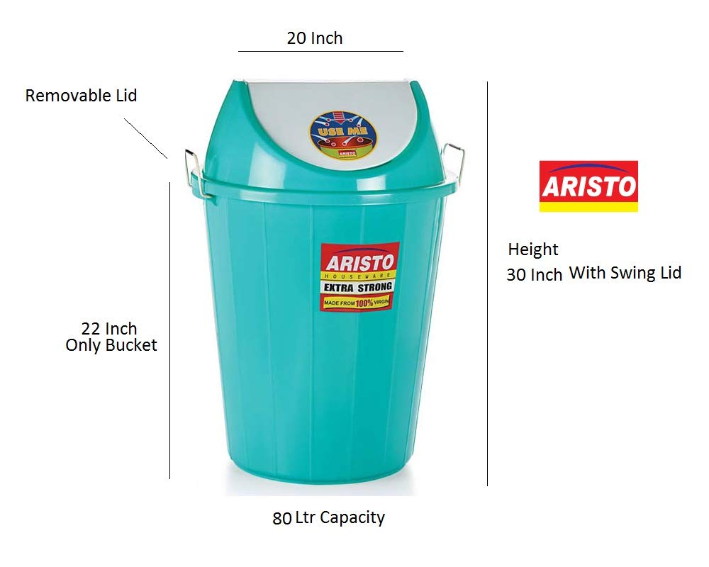 ARISTO Swing Lid Garbage Waste Dustbin 80 Ltr (Blue),Plastic