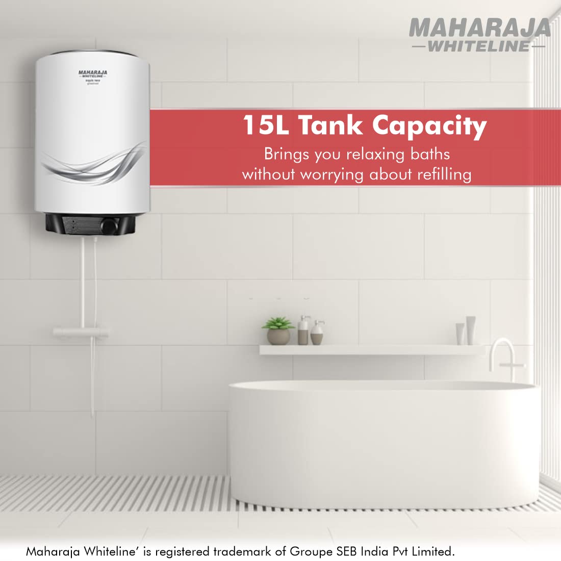 Maharaja Whiteline Aquis Neo Storage Water Heater, 15 Litre, Glasslined Coating, Rust & Shock Proof Metal Body, Blue & White Color, Free Installation - Aquis Neo / Wh-168