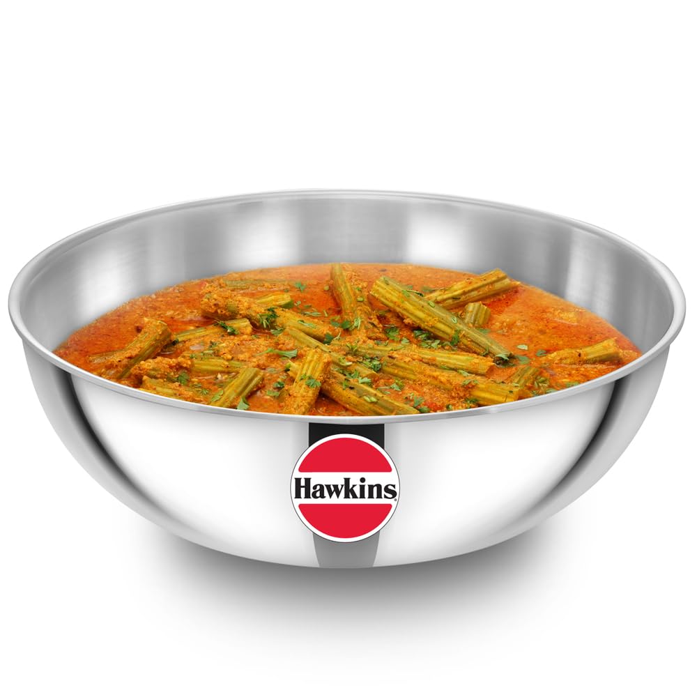 Hawkins 2 Litre Metro Kadhai, Triply Stainless Steel Induction Tasla, Silver (SSTA20)