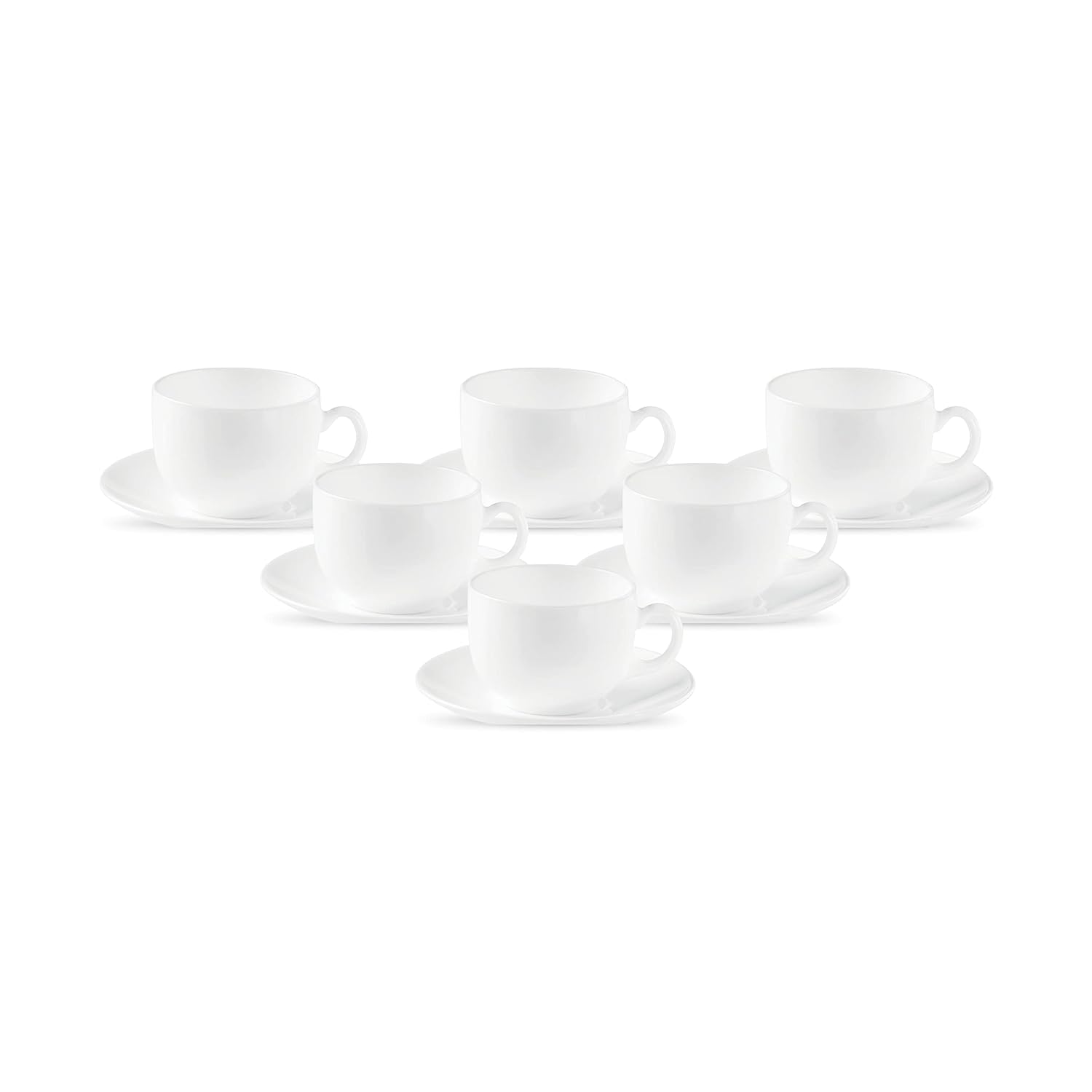 La Opala Diva, Opal Glass Crockery | Cup & Saucer Iris Regular, Set of 12 | Plain White, 160 ml | for Tea & Coffee | Microwave Safe | 100% Vegetarian | Extra Strong | Super Light | Super White