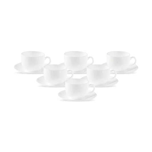 La Opala Diva, Opal Glass Crockery | Cup & Saucer Iris Regular, Set of 12 | Plain White, 160 ml | for Tea & Coffee | Microwave Safe | 100% Vegetarian | Extra Strong | Super Light | Super White