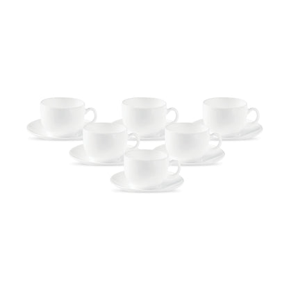 La Opala Diva, Opal Glass Crockery | Cup & Saucer Iris Regular, Set of 12 | Grace Red, 160 ml | for Tea & Coffee | Microwave Safe | 100% Vegetarian | Extra Strong | Super Light | Super White