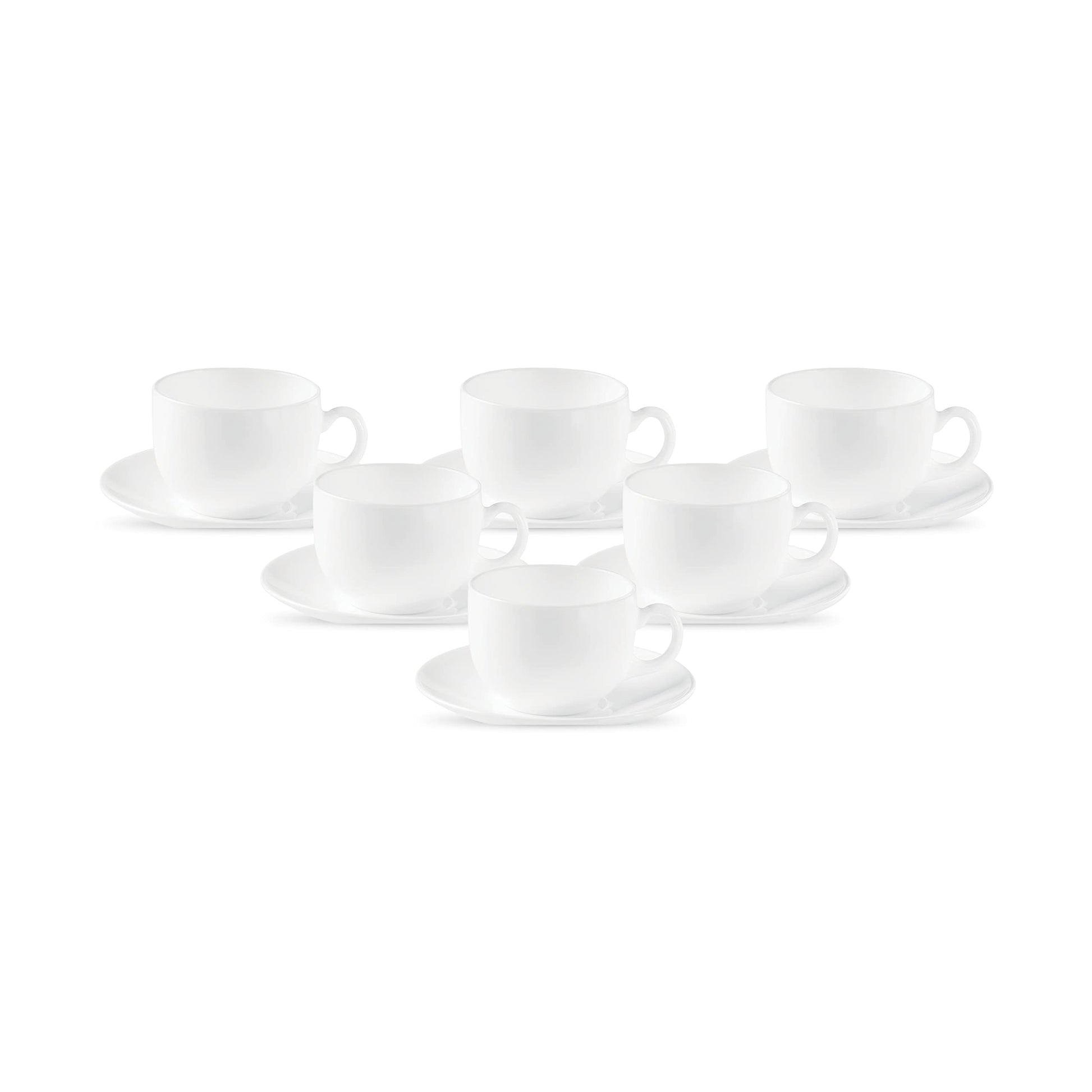 La Opala Diva, Opal Glass Crockery | Cup & Saucer Iris Regular, Set of 12 | Soul Passion, 160 ml | for Tea & Coffee | Microwave Safe | 100% Vegetarian | Extra Strong | Super Light | Super White
