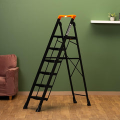 Bonkaso Alloy Steel Climb Master 7-Step Foldable Heavy Duty Ladder for Home, Indoor and Outdoor Purpose with Anti-Slip and Advanced Locking System - (Black&Orange)