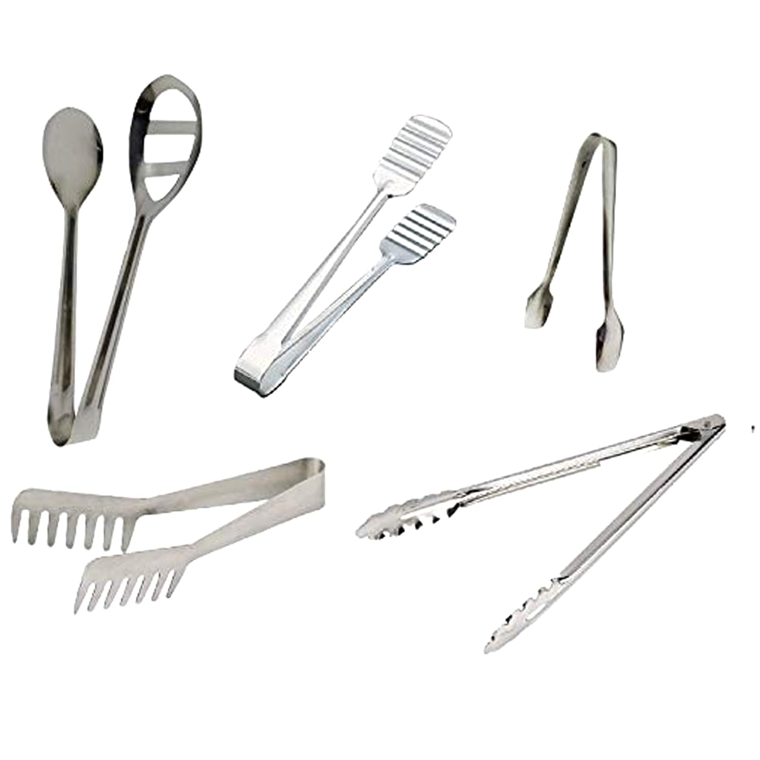 Dynore Stainless Steel Multipurpose Tongs for Frying and Serving - Set of 5